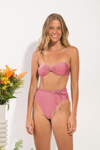 Load image into Gallery viewer, Model Front: Rio De Sol Bottom Bottom Shimmer-Confetti Belted-High-Waist