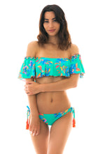 Load image into Gallery viewer, Model Front: Rio De Sol Top Top Acqua Flora Babado