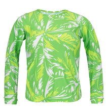 Load image into Gallery viewer, Product Front: Rio De Sol Top Top Green-Palms Rash-Guard