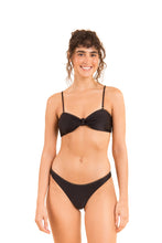 Load image into Gallery viewer, Model Front: Rio De Sol Top Top Shimmer-Black Bandeau-Joy