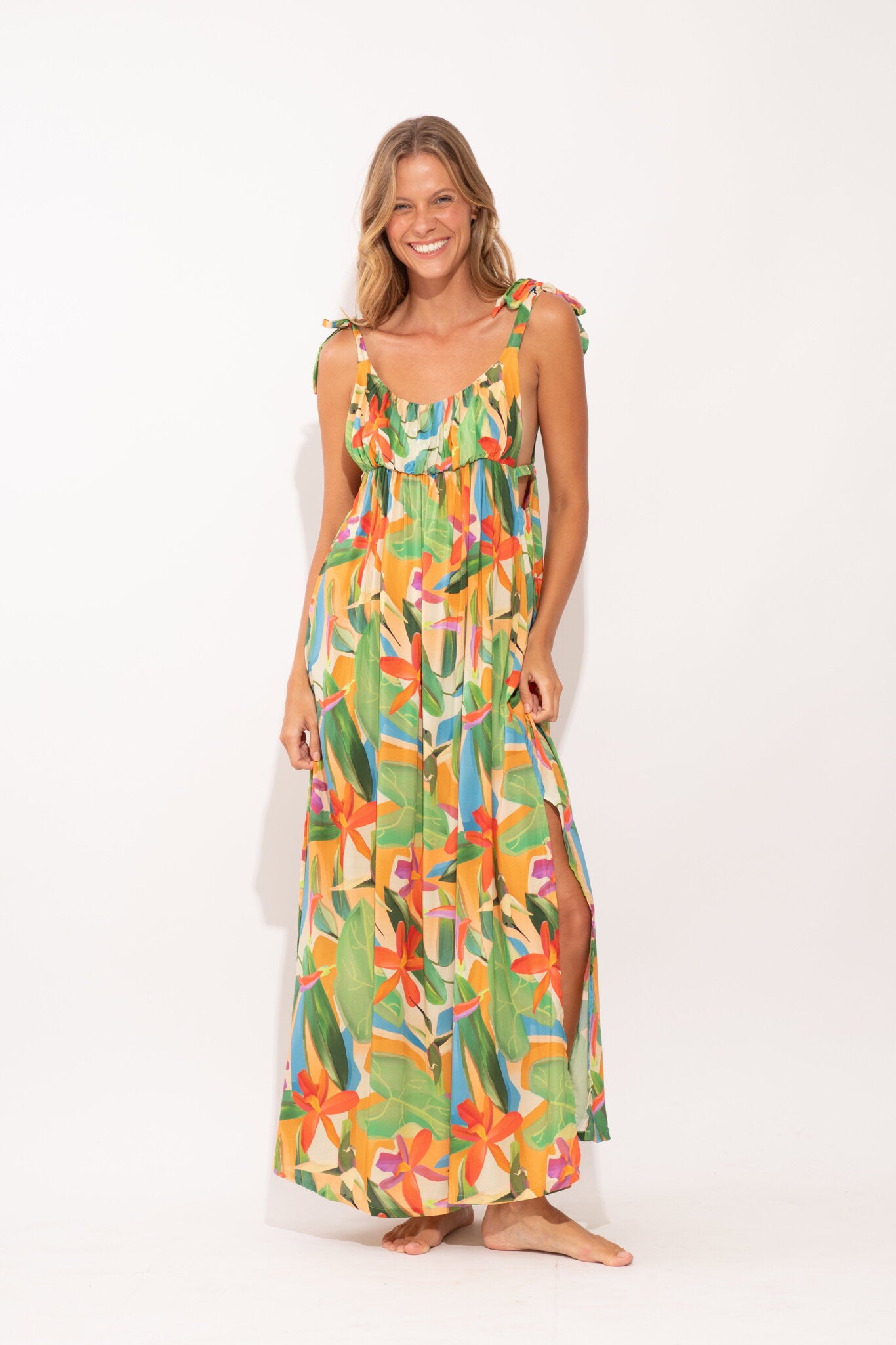long tropical dresses Women's Casual Loose Sundress Sleeveless Dress Maxi Exotic Bird Toucan Parrot Summer Beach Dress 5XL at Amazon Women's Clothing store Designed in breathable cotton Maxi Dresses - Tropical Long